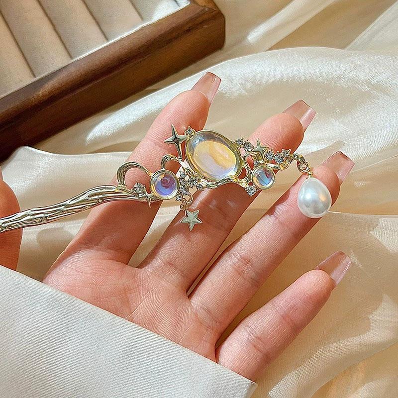 Women Accessories Aesthetic - Moonstone Hairpin with Star & Pearl