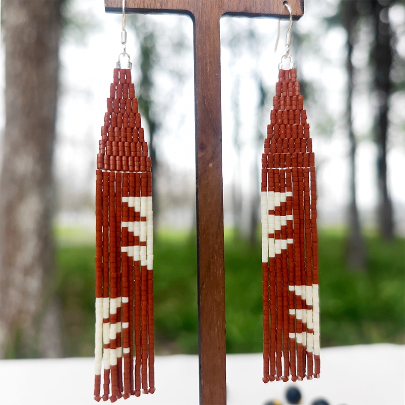 Tassel Earrings Boho - Beaded earrings Tassel leaf Symmetry Originality