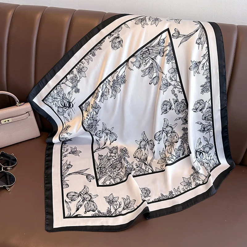 70*70cm Luxury Floral Print Si - огляд і ціна Silk Scarf Square