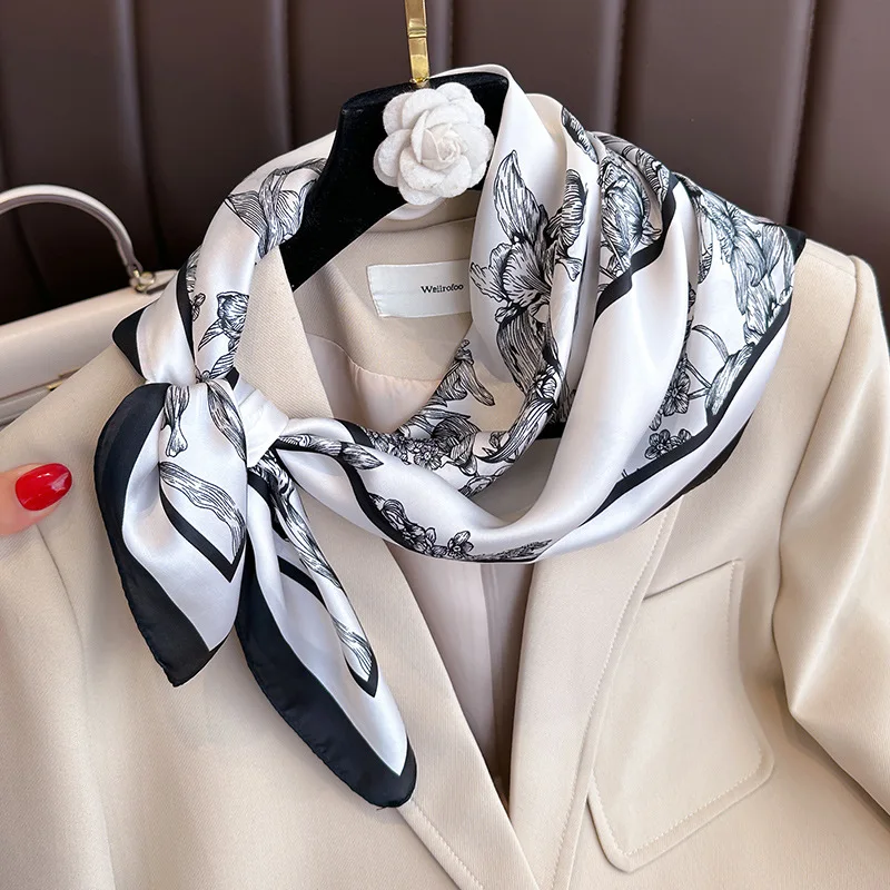 70*70cm Luxury Floral Print Si - огляд і ціна Silk Scarf Square