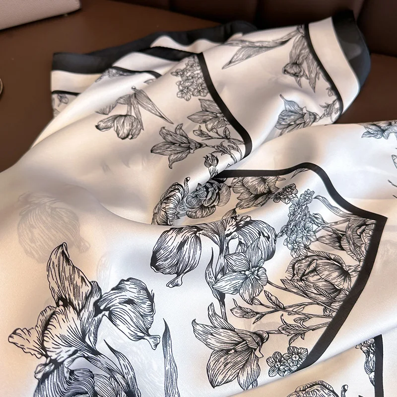 70*70cm Luxury Floral Print Si - огляд і ціна Silk Scarf Square